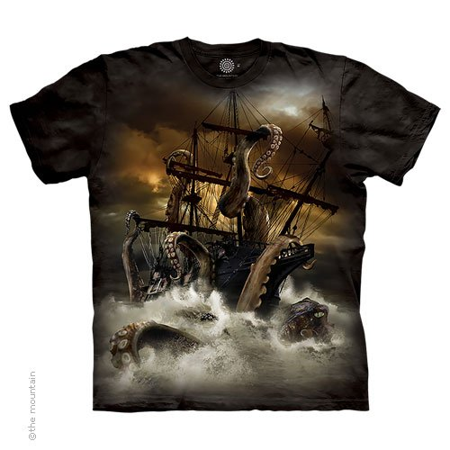 Men's Kraken Pirate Ship Light Tie-Dye T-Shirt