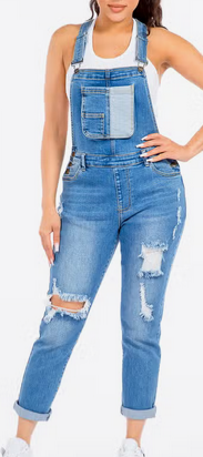 Women's Plus Size Pop Out Chest Pocket Denim Overalls