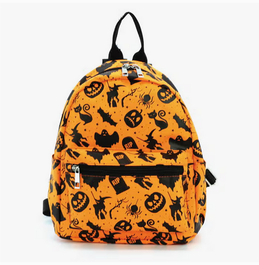 Nylon Orange Halloween Spooky Shapes Collage Mini Backpack