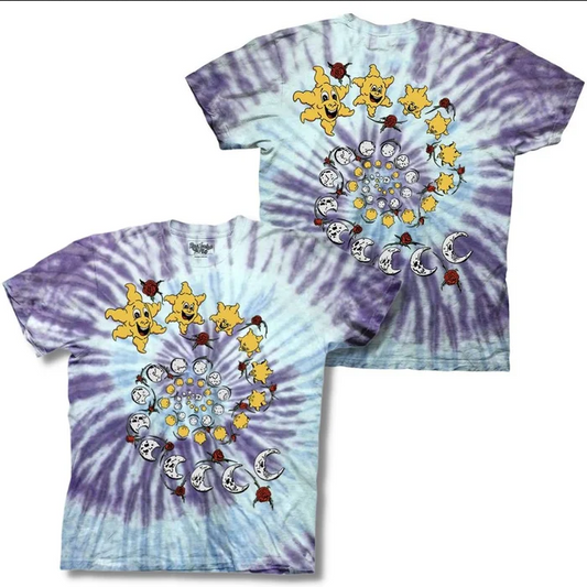 Men's Cartoon Suns & Moons Spiral Tie-Dye T-Shirt
