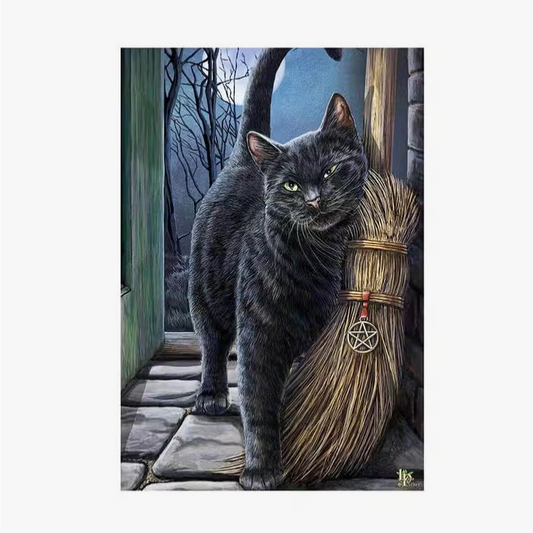 Brush With Magic Black Cat Broom Metal Sign