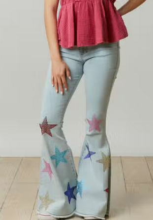 Women's Rhinestone Stars Flare Pants