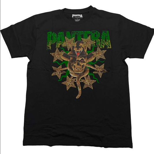 Men's Pantera Snake Skull Embellished Stars T-Shirt