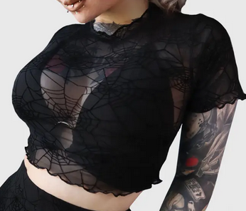 Women's Spider Web Mesh Crop Top