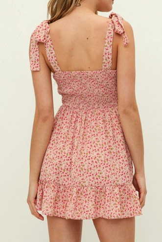 Women's Floral Ruffled Tie-Strap Mini Flounce Dress