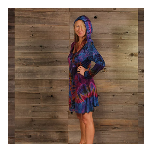 Women's Rayon Spandex Hooded Tie-Dye Dress