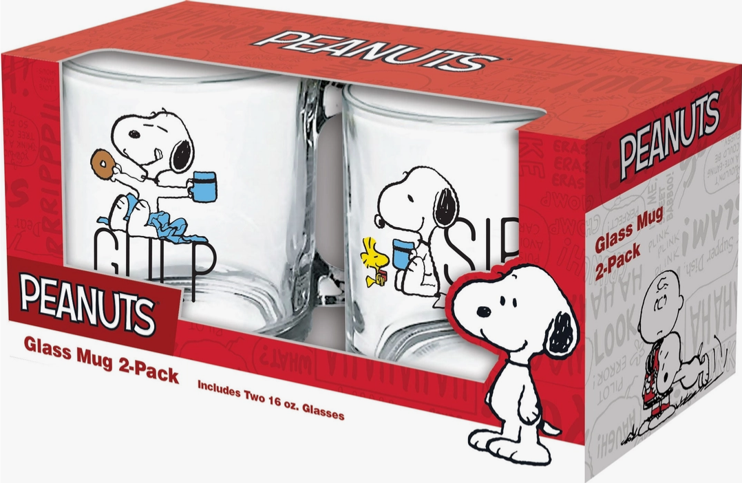 Peanuts Snoopy Gulp/Sip Glass Mug 2-PK