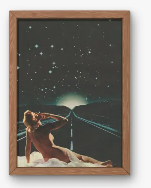 Surreal Sci-Fi Stargazer Naked Road Art Print