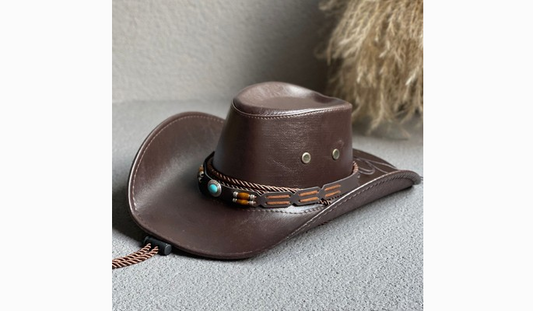 PU Leather Cowboy Cap w/ Turqouise Trim