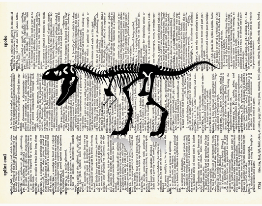 T-Rex Skeleton Dictionary Page Art Print