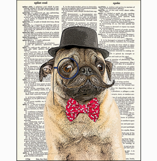Sir Pug Gentleman Dictionary Page Art Print