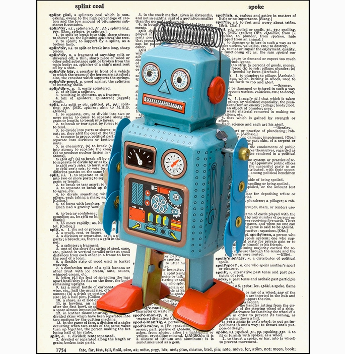 Retro Robot Dictionary Page Art Print