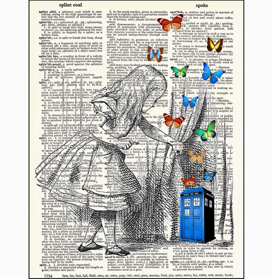 Alice TARDIS Behind the Looking Glass Dictionary Page Art Print