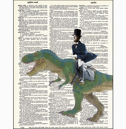 Lincoln Riding Dinosaur Dictionary Page Art Print