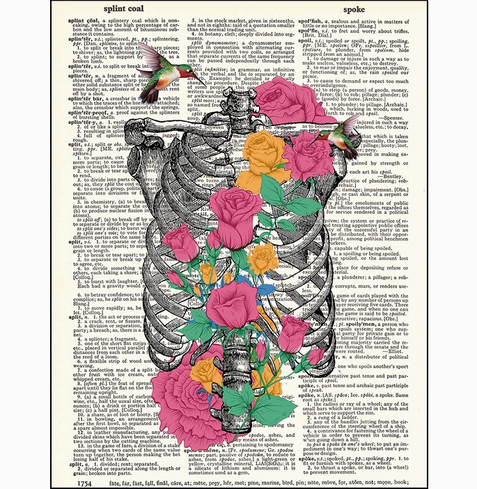 Ribcage Flowers Dictionary Page Art Print