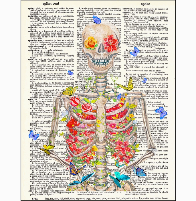 Blooming Skeleton Dictionary Page Art Print