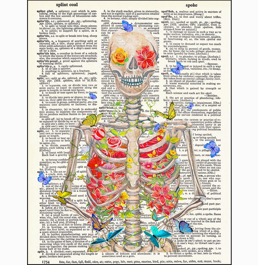 Blooming Skeleton Dictionary Page Art Print
