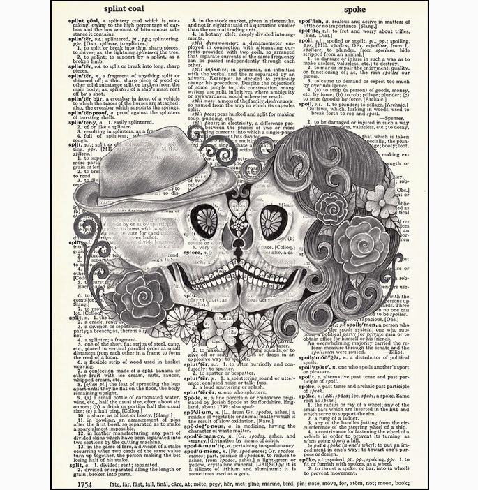 Day of the Dead Skull Kiss Dictionary Page Art Print