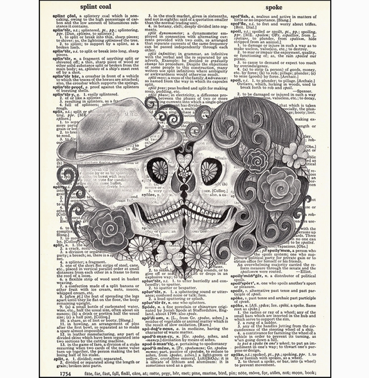 Day of the Dead Skull Kiss Dictionary Page Art Print