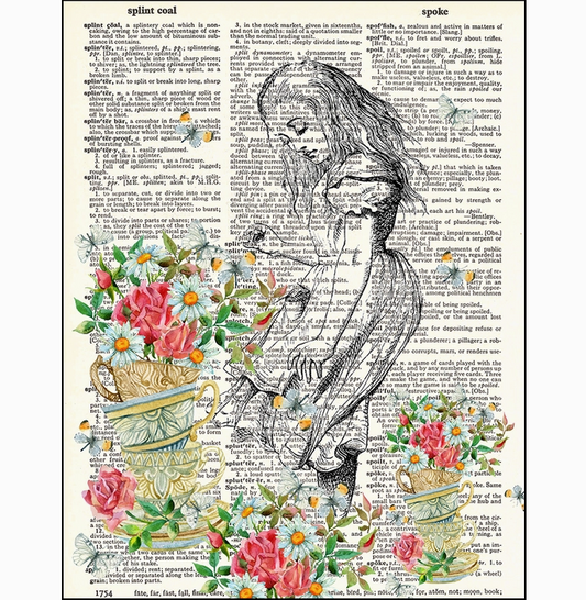 Tea Cup Flowers Alice Dictionary Page Art Print