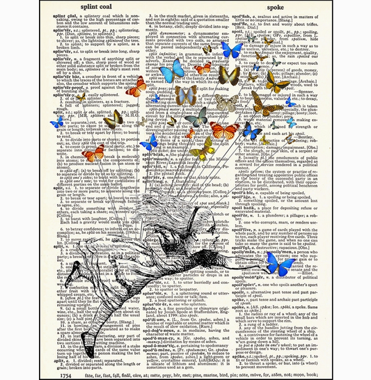 Alice Flying Butterflies Dictionary Page Art Print