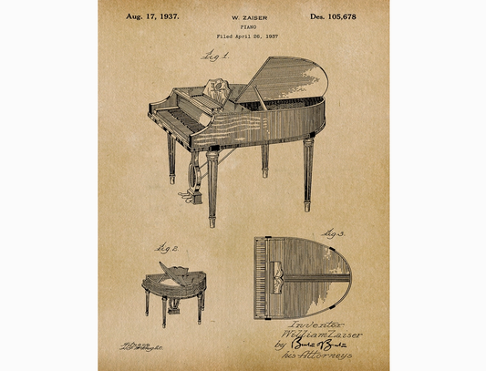 Piano 1937 Patent Art Print