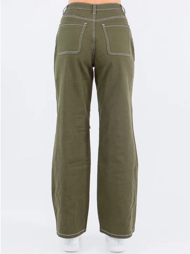 Women's High Waist Olive Cargo Pants