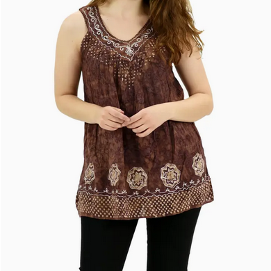 Women's Tie-Dye Embroidered Tunic Tank Top