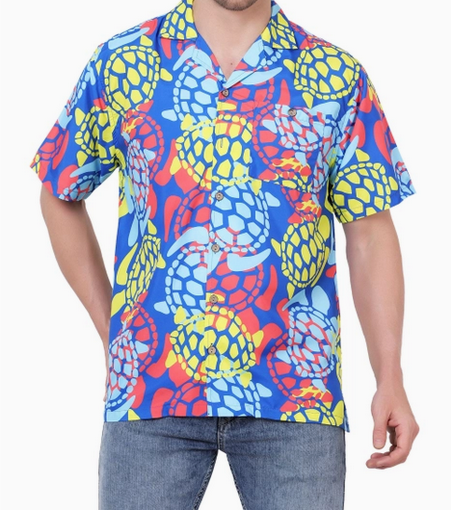 Men's Colorful Turtle Print Button Down Beach Shirt