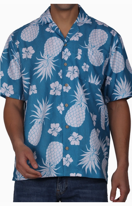 Men's Pineapple Print Button Down Beach Shirt