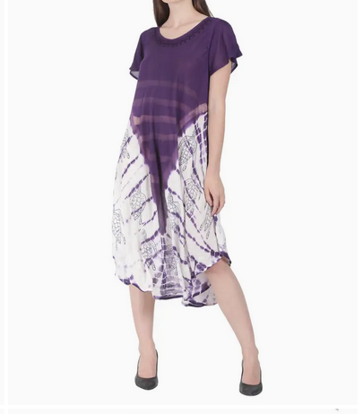 Women's Turtle Block Print Tie-Dye Umbrella Dress