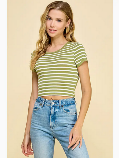 Women's Striped Cropped Ringer Top