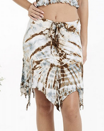 Women's Rayon Spandex Tie-Dye Zip-Tie Hanky Hem Short Skirt