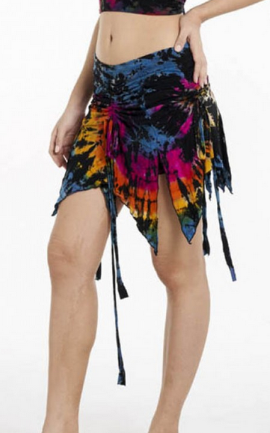 Women's Rayon Spandex Tie-Dye Zip-Tie Hanky Hem Short Skirt