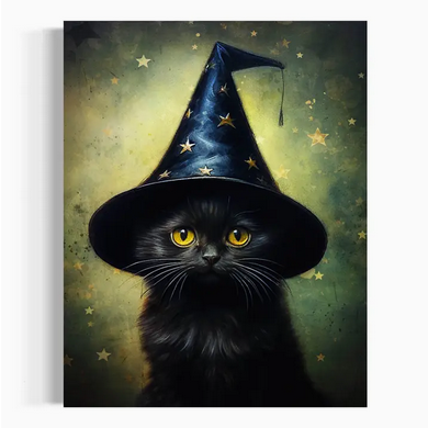 Witch Cat Halloween Hat Wall Art