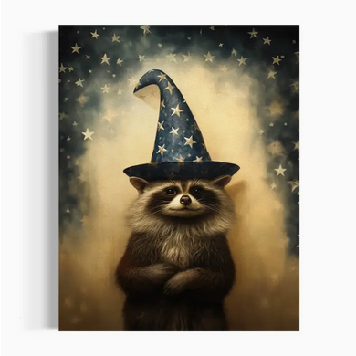 Magic Raccoon in Wizard Hat Wall Art