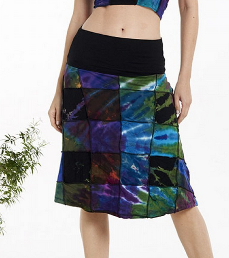 Women's Rayon Spandex Dark Tie-Dye Patchwork Mid Skirt