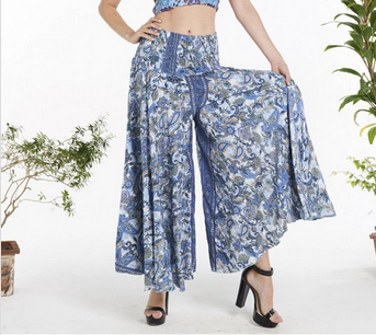 Women's Paisley Polysilk Wide Leg Pants