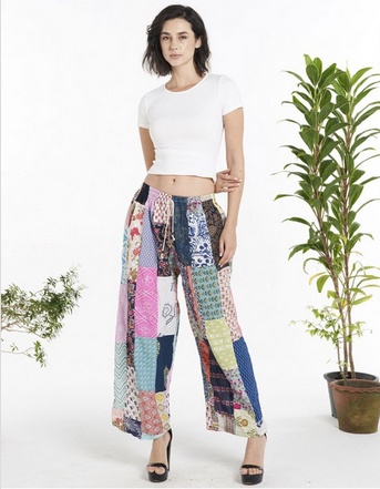 Women's Cotton Patchwork Wide Leg Pants