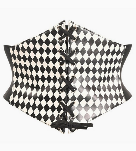 Lavish Black/White Diamond Lace Up Corset Belt Cincher