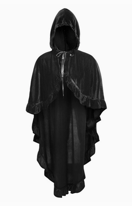 Black Velvet Hooded Ruffle Cape