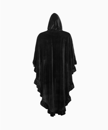 Black Velvet Hooded Ruffle Cape