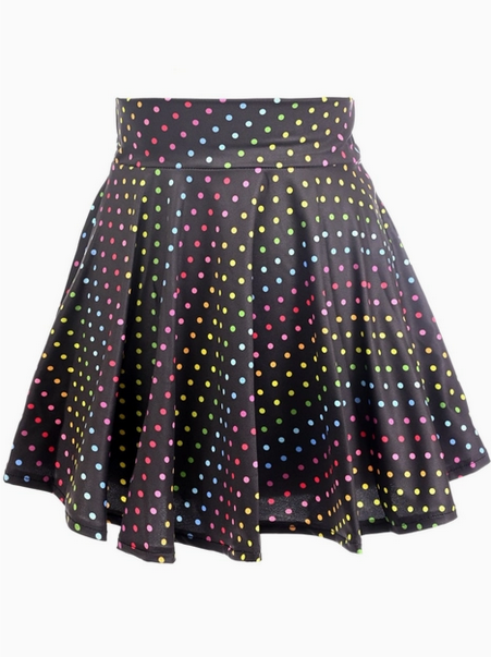 Rainbow Polka Dots Print Stretch Lycra Skirt