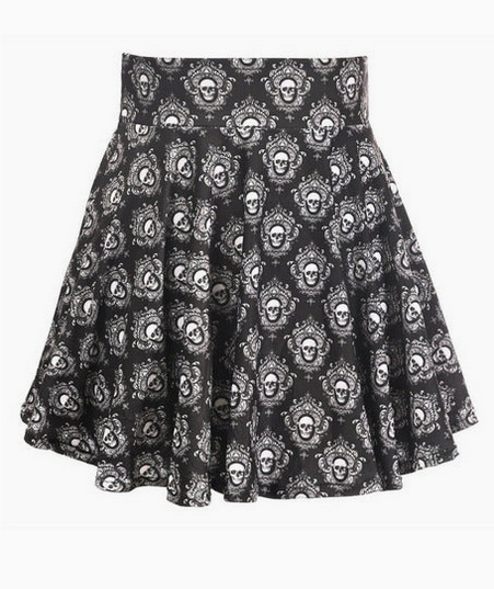 Black and White Skulls Stretch Lycra Skirt