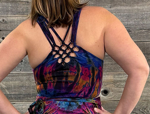Women's Rayon Spandex Mudmee Tie Dye Multi Strap Back Braid Bralette