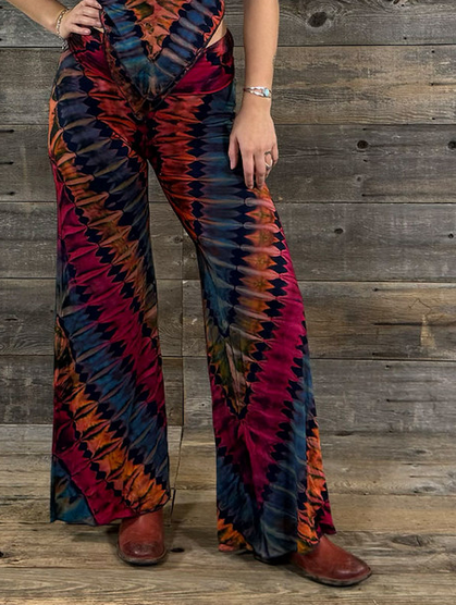 Women's Rayon Spandex Dark Sunset Tie Dye Palazzo Pants