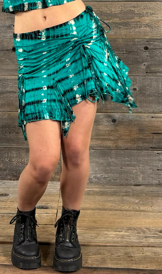 Women's Rayon Spandex Emerald Tie Dye Cap Fairy Cut Mini Skirt