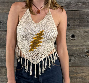 Women's Cotton Crochet Chest Cover Up w/ Grateful Dead 13 Point Bolt Embroidery