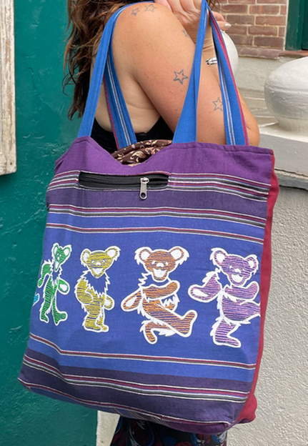 Cotton Khadar Tote Bag With Grateful Dead Print