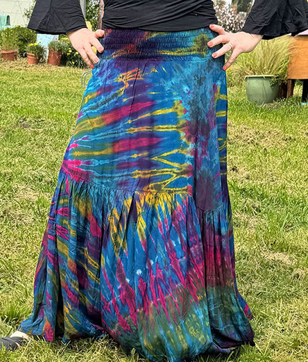 Women's Flat Rayon Mudmee Tie-Dye Smocking Tube Top Tiered Long Dress/Maxi Skirt